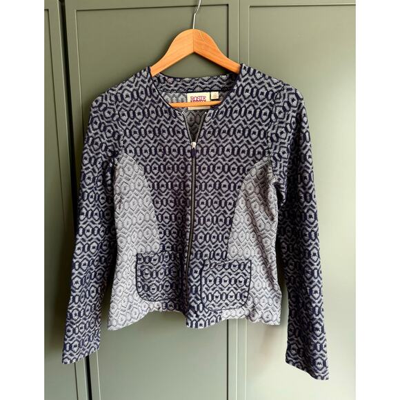 ANTHROPOLOGIE ROSIE NEIRA sz M zip up cardigan in contrasting blue - Picture 1 of 6
